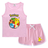 Children Pokemon Pikachu Tshirts & Shorts Vest Middle Pants Casual Sweat Wicking Suit