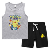 Children Pokemon Pikachu Tshirts & Shorts Vest Middle Pants Sports Casual Thin Two Pieces