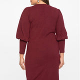 Women Plus Size Midi Dresses Long Sleeve V-neck Midi Knitted Dress