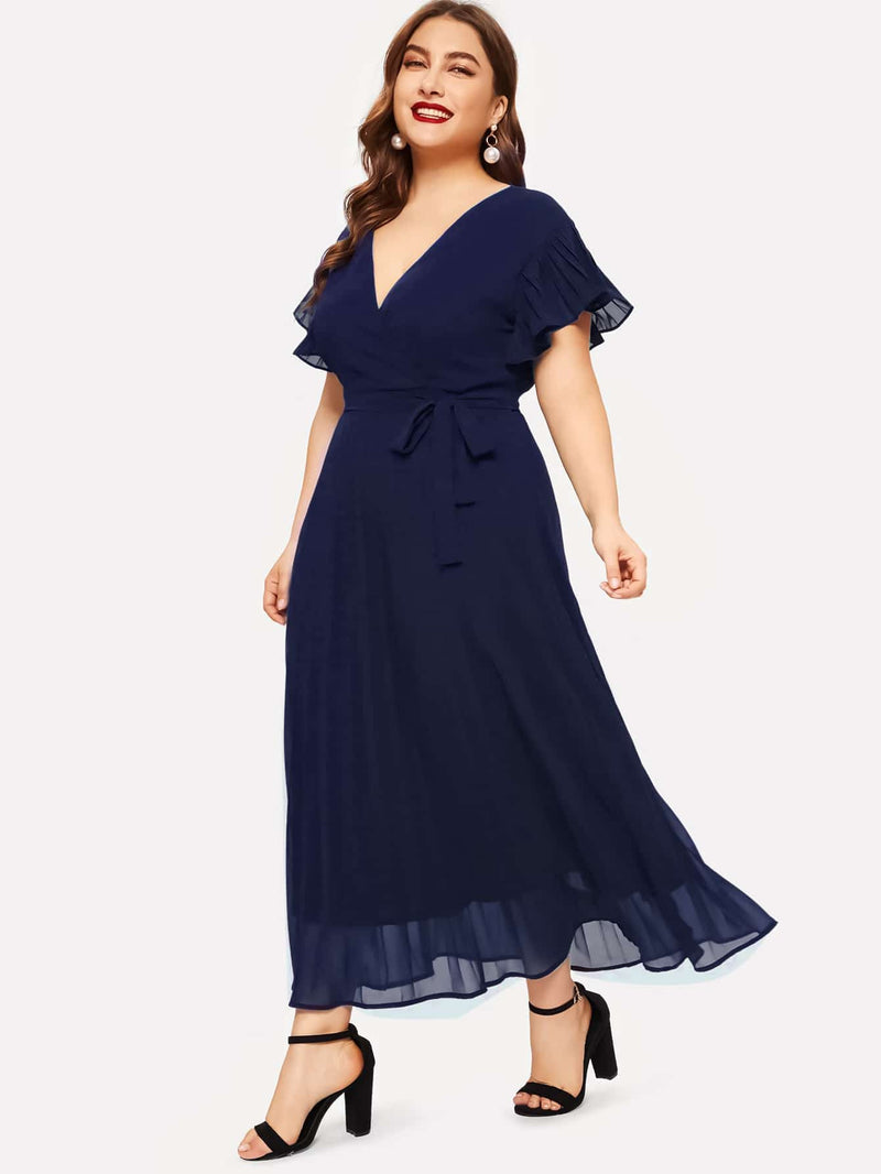 Women Plus Size Maxi Dresses Summer V-neck Short Sleeve Large Swing Dress