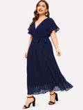 Women Plus Size Maxi Dresses Summer V-neck Short Sleeve Large Swing Dress