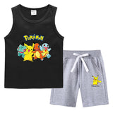 Children Pokemon Pikachu Tshirts & Shorts Vest Middle Pants Sports Casual Bottoming Shirt Two Pieces