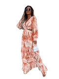 Women Exotic Dresses Printed V-neck Long-Sleeve Dress