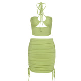 Women Top & Skirt 2 Piece Set Summer Hollow Vest Slim-Fit Hip-Wrapped Short Dress Suit