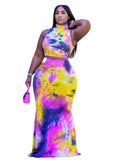 Women Plus Size Maxi Dresses Sexy Print Skirt Two-Piece Set