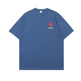 Men T Shitrs Flower Print round Neck Loose Short Sleeves