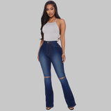 Women Plus Size Jeans High Waist Slim Denim with Hole Trousers