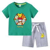 Children Pokemon Pikachu Tshirts & Shorts Cotton Short Sleeve Shorts Two Pieces Sports Loose