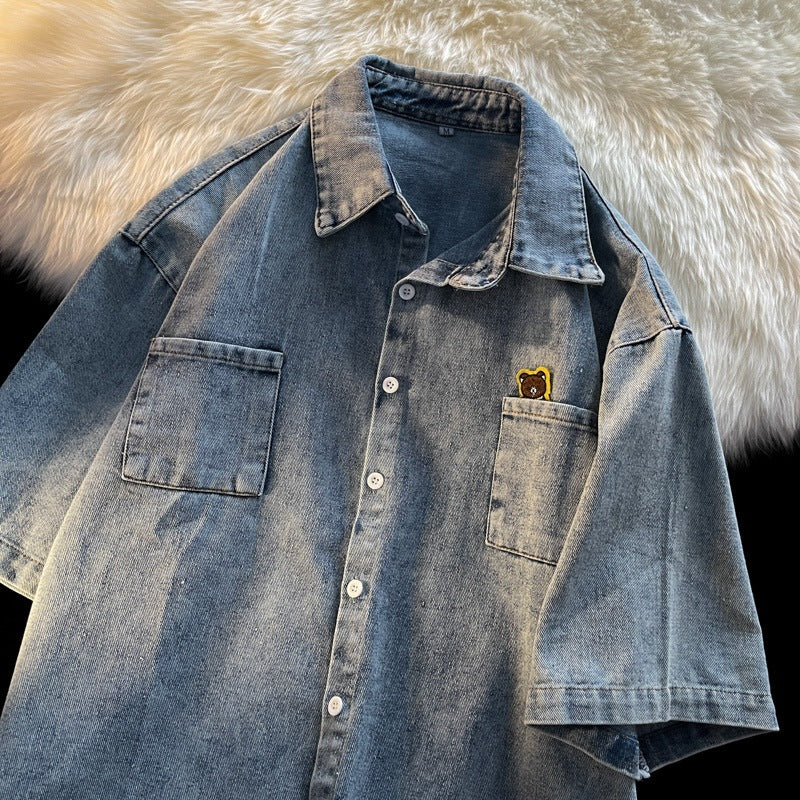 Denim Shirts Denim Short-Sleeved Shirt Men's Summer Half Sleeve Coat