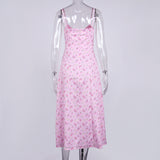 Women Summer Dresses Midi Dress Summer Women's Sexy Fashion Floral Pleated Suspender Dress Summer