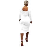 Women's Autumn Square Collar Slimming Sexy Slit Dress