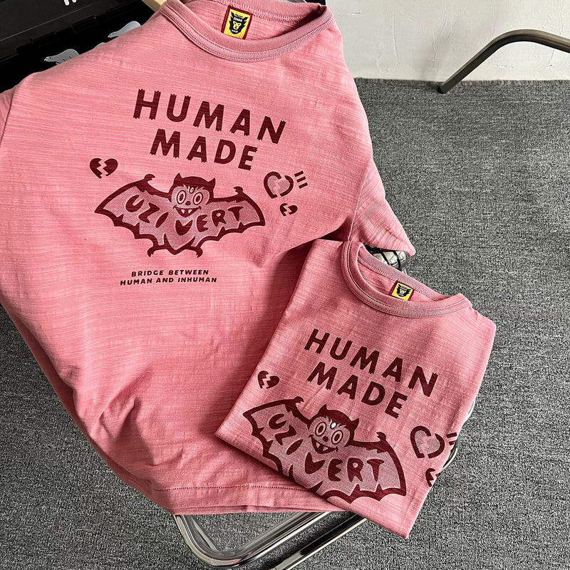 Human Made T-Shirt Slub Cotton Bat Pattern Couple Short Sleeve