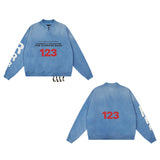 Rrr123 Sweatshirt Vintage Loose Henry Collar Pullover Sweater Fog Men and Women Same Style