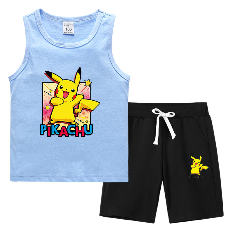 Children Pokemon Pikachu Tshirts & Shorts Vest Middle Pants Sports Casual Bottoming Shirt Two Pieces