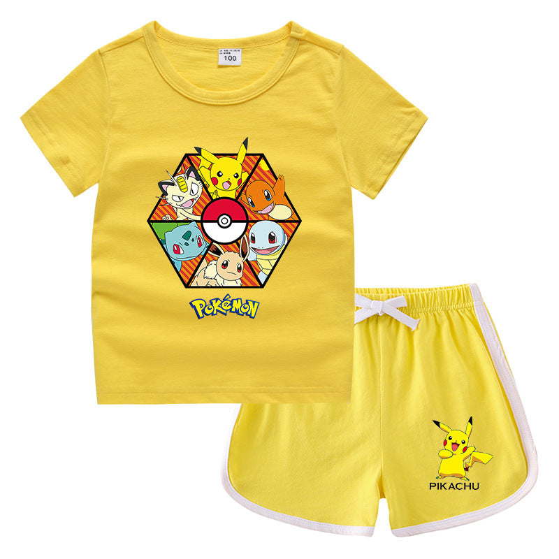 Children Pokemon Pikachu Tshirts & Shorts Casual Sports Sweat-Absorbent Suit Neutral