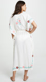Women Dresses Bohemian Flower Embroidered V-neck Maxi Dress Vacation Sun Protection Blouse