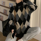 Preppy Aestitic Outfits Rhombus Sweater