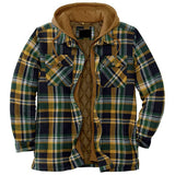 Mens Flannel Jacket with Hoodie Autumn Thickened Cotton-Padded Coat Plaid Long Sleeve Hooded Hooded Jacket Coat