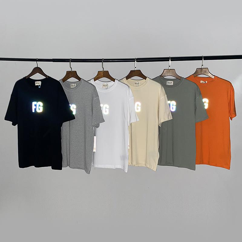 Fog Essentials Tshirts Fear Of God Fog High Street Colorful Reflective T-shirt Male and Female Couples Wear Casual
