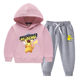 Children Pokemon Pikachu Hoodie & Pant Set Fleece Lined Padded Warm Keeping Winter Clothes Sweatershirt