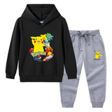 Children Pokemon Pikachu Hoodie & Pant Set Hooded Sweater Trousers Two-Piece Baby Cotton Sweater Set