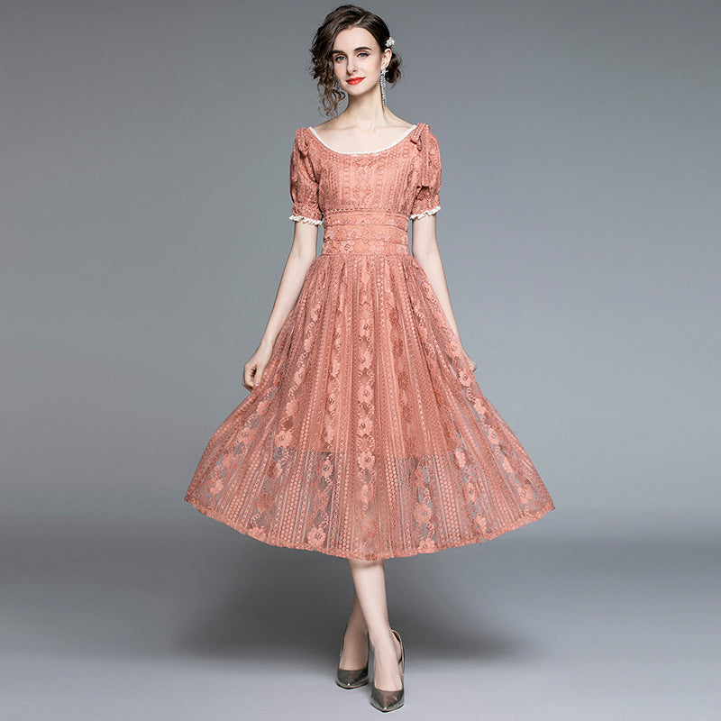 Prom Dresses French Retro Court Lace Dress Teenage Girl Fairy Two-Way Waist-Tight Off-Shoulder Dress