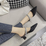 Nude Block Heel Sandals Rhinestone Sandals