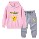 Children Pokemon Pikachu Hoodie & Pant Set Sweater Trousers Two-Piece Baby Cotton Suit