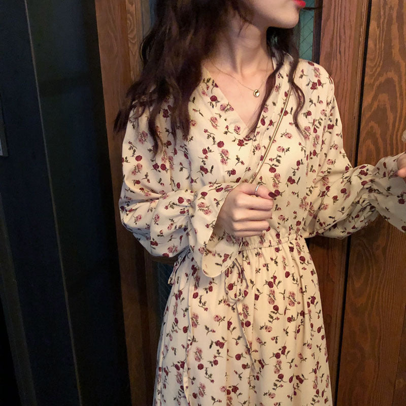 Fairy Dress Floral Chiffon Dress Spring and Autumn Skirt Fairy Girl Mori Style French First Love Dress