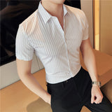Men Shirts Short Sleeve Striped Shirt