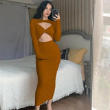 Nina Parker Dresses Sexy Dress Hollow-out Slim-Fit Long-Sleeved Dress