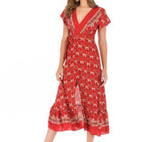 Beth Dutton Bohemian Dress Summer Spring Midi Dresses Sexy V-neck Waist Printed Beach Dress Maxi Skirt