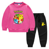 Children Pokemon Pikachu Hoodie & Pant Set Sweater Suit Solid Color Cotton Warm Trend