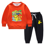 Children Pokemon Pikachu Hoodie & Pant Set Fleece Lined Padded Warm Keeping Winter Clothes Sweatershirt Suit