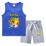 Children Pokemon Pikachu Tshirts & Shorts Summer Vest Middle Pants Sports Casual Thin Sleeveless Two Pieces
