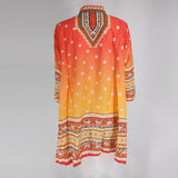 Beth Dutton Bohemian Dress Winter Autumn Midi Dresses Gradient Print Half Cardigan Dress