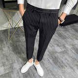 Men Trousers Striped Small Suit Pants Men