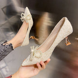 Nude Block Heel Sandals Bowknot Women's Shoes