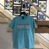 Thrasher T Shirt Ice Blue Flame Loose Short Sleeve