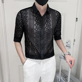 Transparent Shirt For Men Large Size Slim Hollow Lace Men