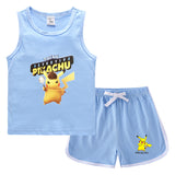 Children Pokemon Pikachu Tshirts & Shorts Leisure Sports Suction Suit Neutral