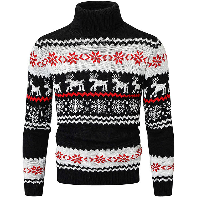 Ugly Christmas Sweater Turtleneck Sweater Autumn and Winter Elk Pattern Sweater