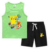 Children Pokemon Pikachu Tshirts & Shorts Summer Vest Middle Pants Sports Casual Thin Two Pieces
