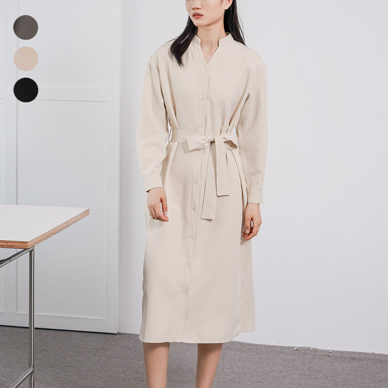 Work Dresses for Teachers Long Sleeve Loose Dress Long Skirt Women's Belt