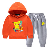 Children Pokemon Pikachu Hoodie & Pant Set Fleece Lined Padded Warm Keeping Winter Clothes Sweatershirt Suit