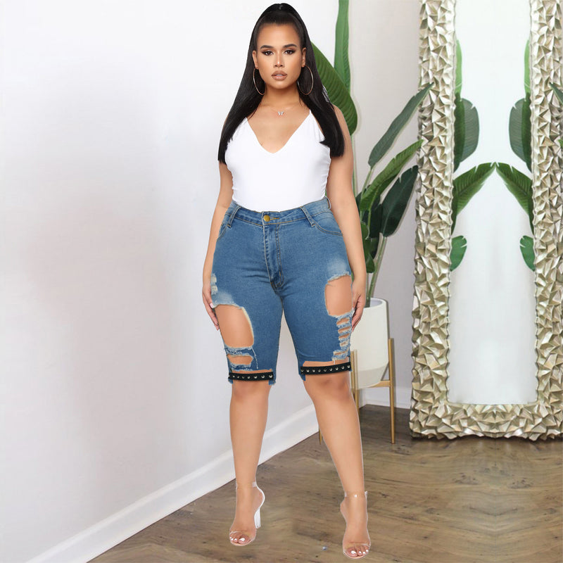 Women Plus Size Jeans Fashion Ripped Jean