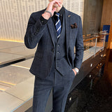 Seersucker Suit Slim Three-Piece Suit Striped Suit