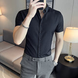 Men Shirts Pinstripe Business Casual Short Sleeve