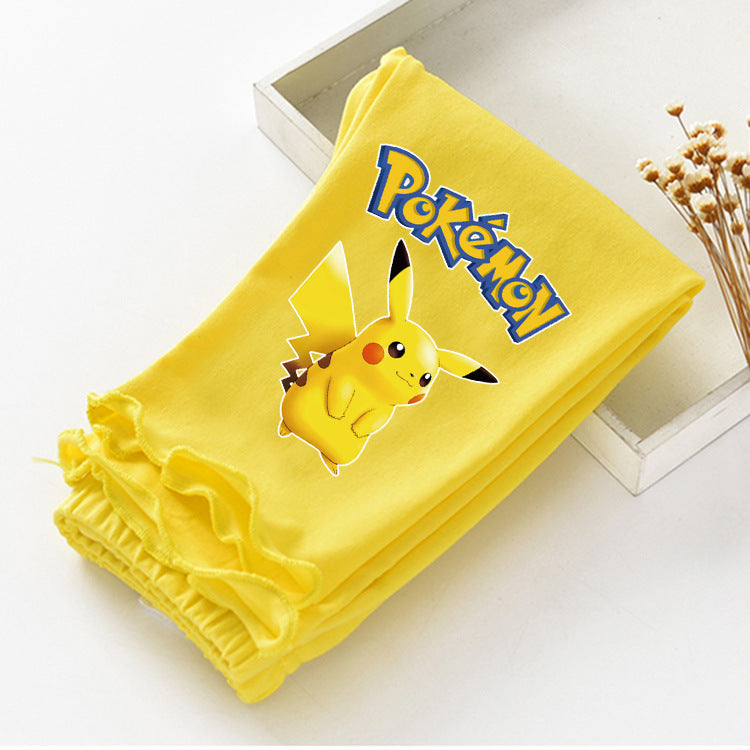 Children Pokemon Pikachu Pants Summer Cartoon Baby Pants Lace Cropped Pants