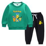 Children Pokemon Pikachu Hoodie & Pant Set Fleece Lined Padded Warm Keeping Winter Clothes Sweatershirt Suit